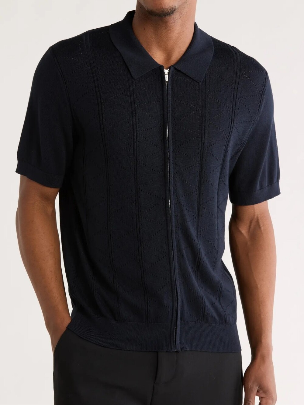 Jadon Wu Men's Pointelle Front Zip Polo Shirt New Size Medium